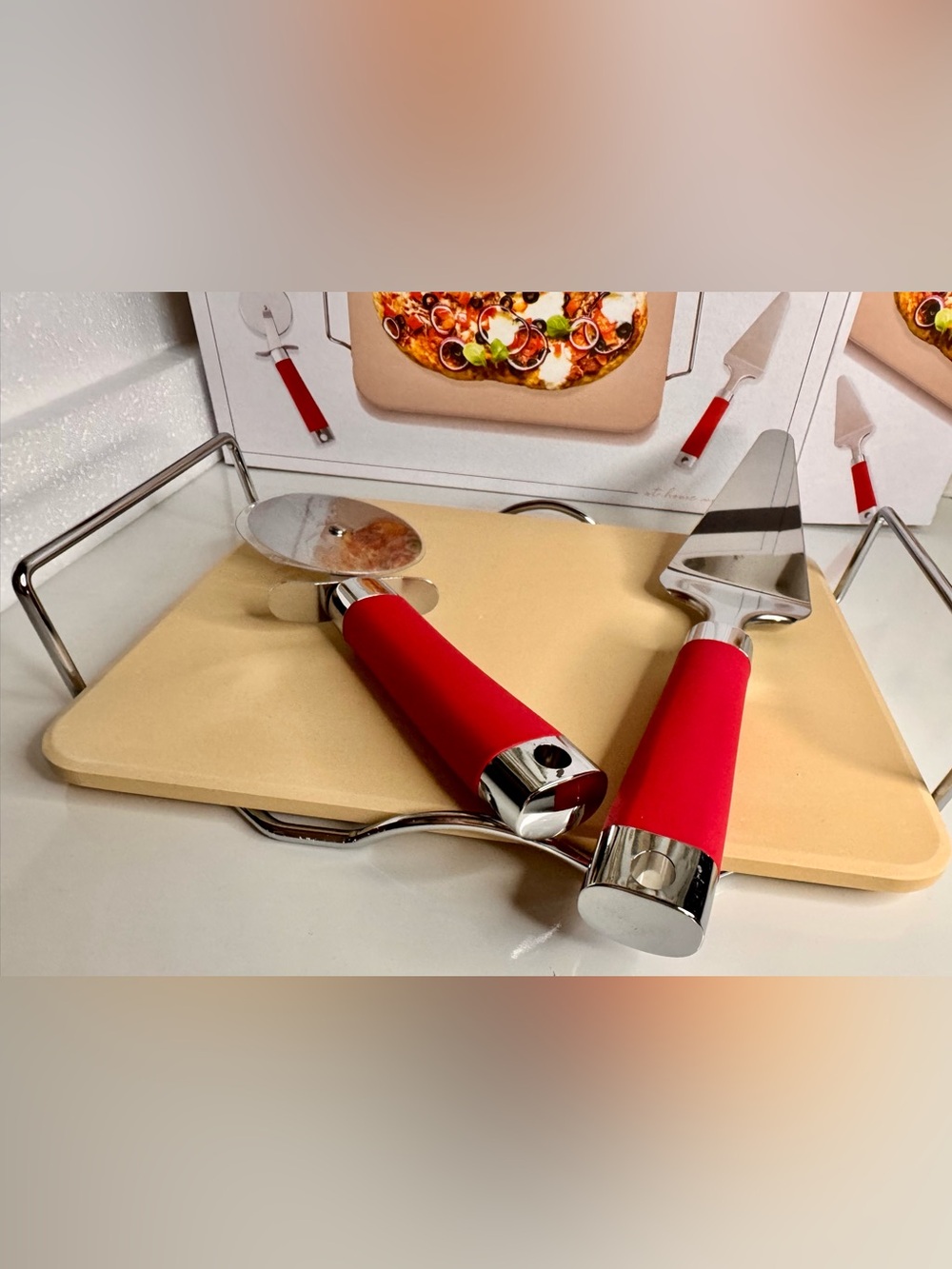 Buon Appetito Premium Pizza Stone with Rack and Utensils